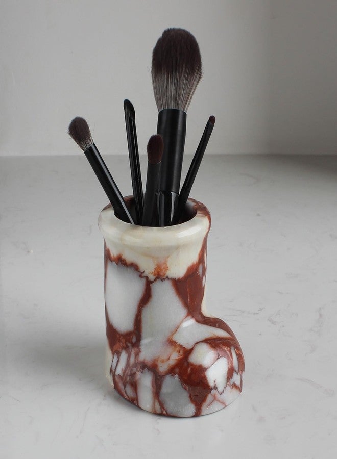 Natust Christmas Santa Boot Desk Organizer, Genuine Marble Multifunctional Decor - Candle Holder, Mini Vase, Pen Pot, Makeup Brush Holder, Christmas Decoration for Tabletop Fireplace (Calacatta Red Marble) - Image 4